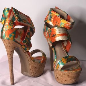 Orange and turquoise Velcro strapped platform